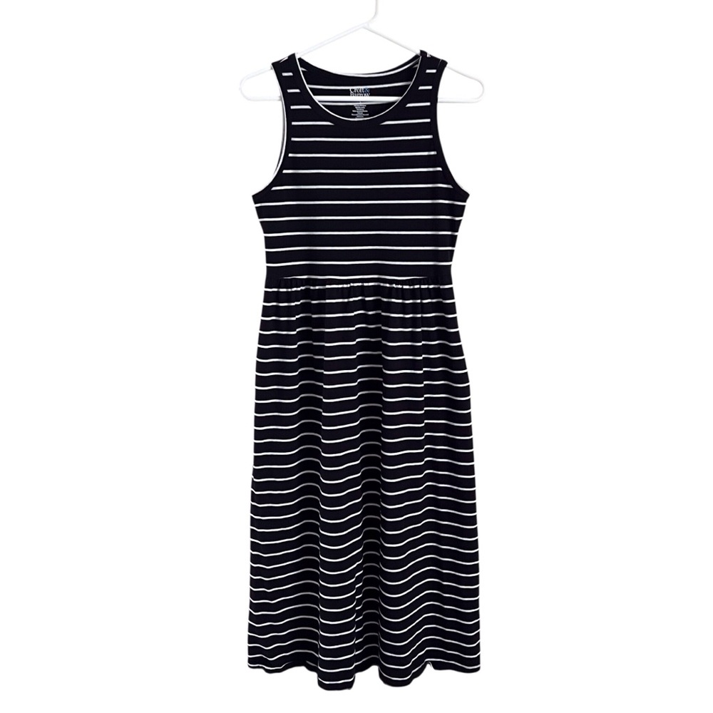 Croft & Barrow Black Stripe Midi Dress Coastal Preppy Neutral Classic Small